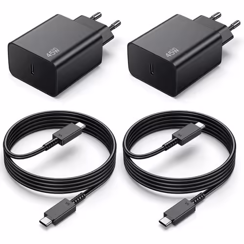 2 Chargeur Rapide 45W + 2 Câble USB-C 1M pour Samsung Galaxy S25 Ultra/S25 Edge/S25+/S25 FE - Noir - EFConnection