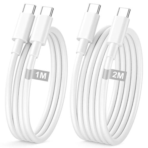 2 Câbles USB-C vers USB-C Charge Rapide pour iPhone 17 Air / 17 Pro / 17 Pro Max - Blanc 1M+2M - EFConnection