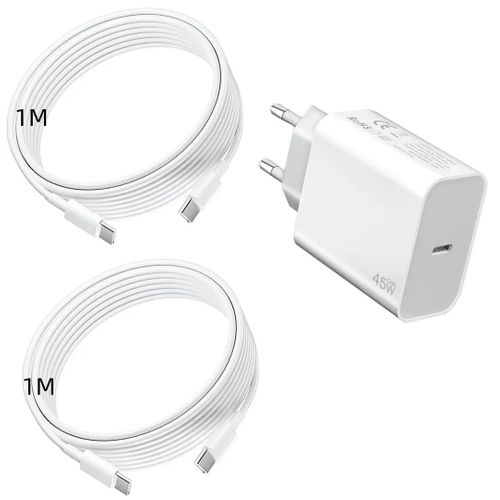Chargeur Rapide 45W + 2 Câbles USB-C 1M pour Samsung Galaxy S25 FE S25 Ultra S25 Plus - Blanc - EFConnection