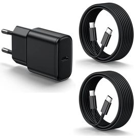 Chargeur Rapide 25W + 2 Câbles USB-C 1M pour Samsung Galaxy S25 Ultra S25 Edge S25+ - Noir - EFConnection
