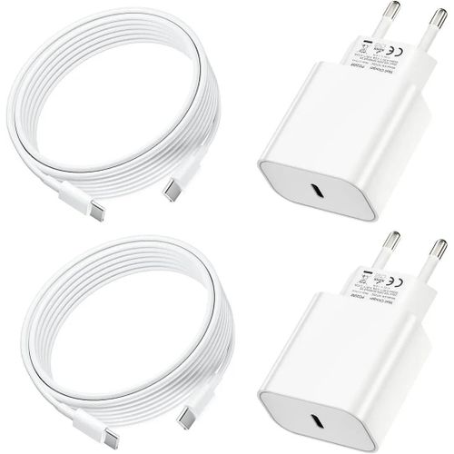 Lot De 2 Chargeur Rapide + 2 Câbles Usb-C Pour Iphone 17 Pro Max Iphone 17 Air Iphone 17 - Blanc - Efconnection