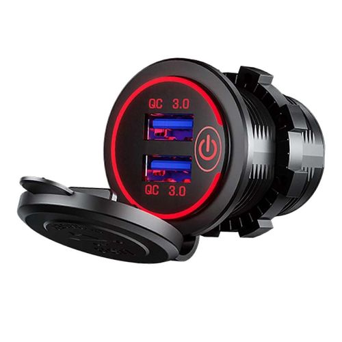 Chargeur De Voiture Usb Multi Port Qc3.0 Adaptateur Allume-Cigare À Charge Rapide Pour Rv Navires Motos Lumière Rouge