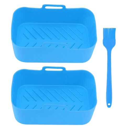 2pcs Fryer Silicone Basket Antiadhésif Haute Température Resistanc Fryer Liner avec Brosse pour Ninja DZ201 Foodi 8QT Bleu