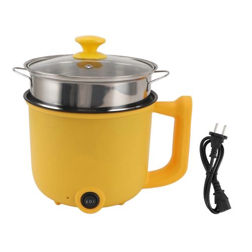 Cuiseur à nouilles électrique jaune 1.8L 2 vitesses réglage 600W mise hors tension automatique anti-bâton avec panier à vapeur Mini fondue électrique prise UE 220V