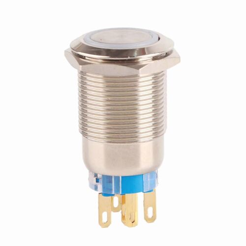19mm 12-24V étanche en acier inoxydable autobloquant verrouillage interrupteur à bouton-poussoir blanc LED