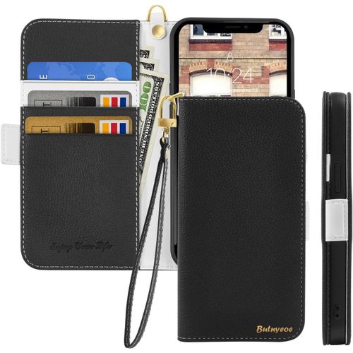 Coque Pour Iphone 16e Rabat,Housse Iphone 16e Clapet,Portefeuille Etui Avec Fonction Support Et Porte-Carte,Litchi Texturé Cuir/Antichoc Flip Cover Case.Noir