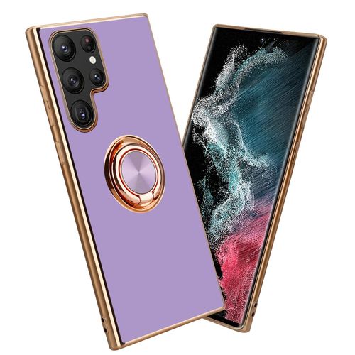 Cadorabo Housse Pour Samsung Galaxy S22 Ultra En Glossy Lilas Clair - Or Avec Anneau - Étui De Protection En Silicone Tpu Flexible, Avec Protection Pour Appareil Photo Et Support Voiture Magnétique