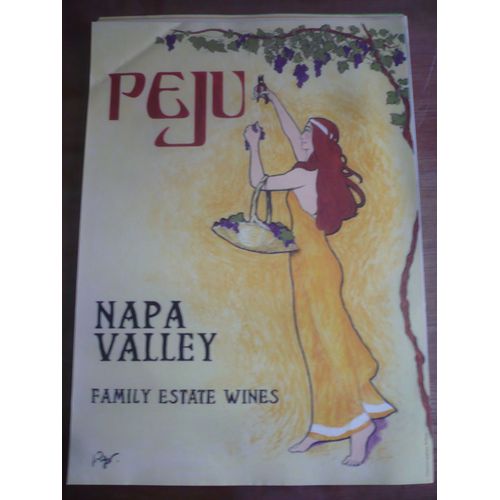 Poster /Affiche : Peju - Napa Valley - Family Estate Wines (Femme Cueillant Du Raisin) - Dimension 70x50