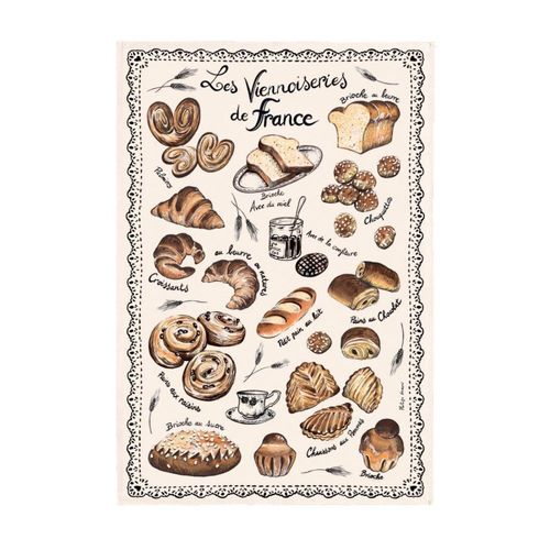 Torchon Les Viennoiseries Françaises En Coton Ecru 48 X 72
