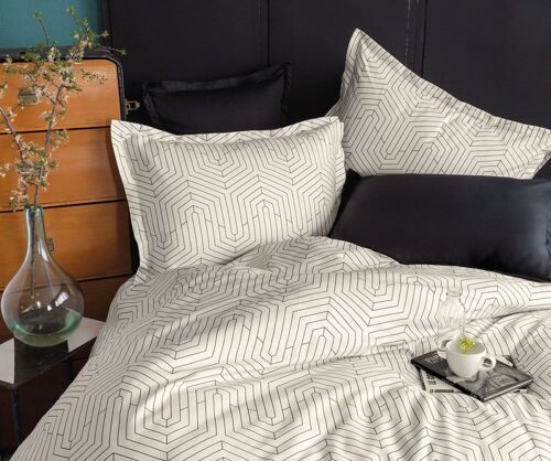 Parure De Lit 2 Personnes 240x220 Cm Satin De Coton Imprimé