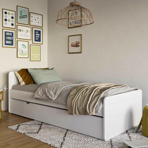 Lit Gigogne Blanc Et Bois 90x190 Cm