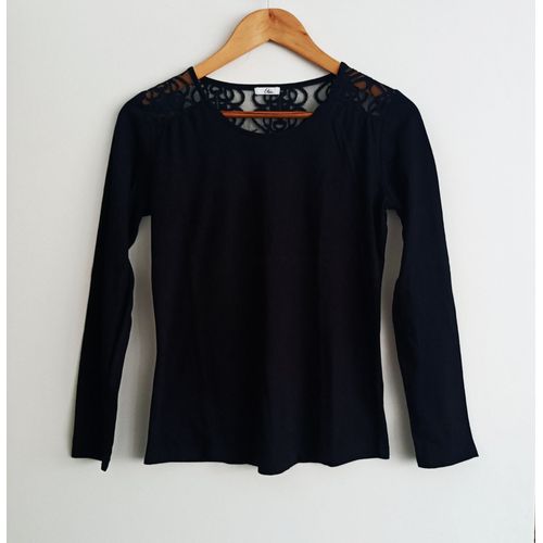 T-Shirt Noir À Dentelle Manches Longues. Etam. Taille S / 36 / 38