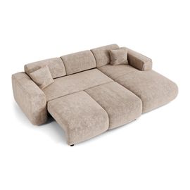 Canapé Convertible Angle Droit 5 Places Velours Gaufré Beige