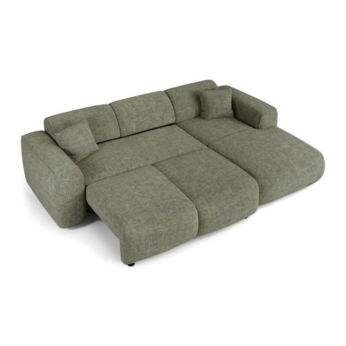 Canapé Convertible Angle Droit 5 Places Velours Texturé Vert Sauge