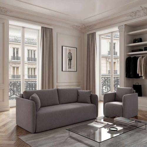 Canapé 3 Places Convertible En Polyester Gris