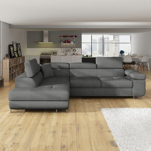 Canapé D'angle Gauche Convertible 6 Places En Tissu Gris