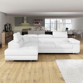 Canapé D'angle Gauche Convertible 6 Places Blanc