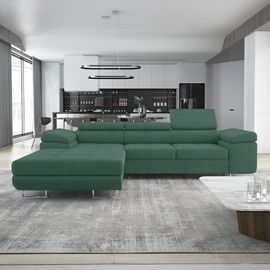Canapé D'angle Gauche Convertible 6 Places En Velours Côtelé Vert