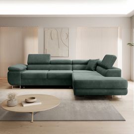 Canapé D'angle Droit Convertible 6 Places En Velours Côtelé Vert