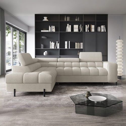 Canapé D'angle Gauche Convertible 5 Places En Bouclette Beige