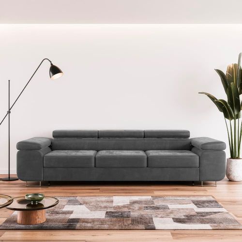 Canapé Convertible 3 Places Tissu Gris