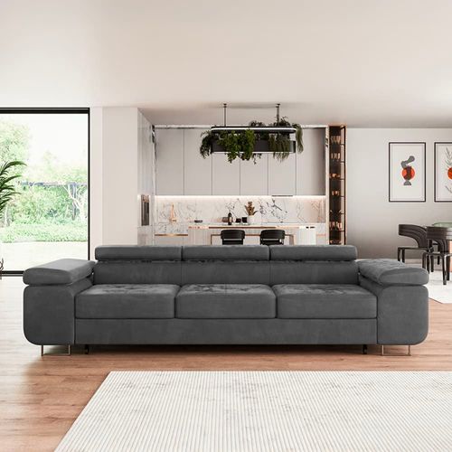 Canapé Convertible 3 Places Tissu Gris