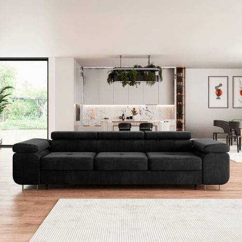 Canapé Convertible 3 Places Tissu Noir