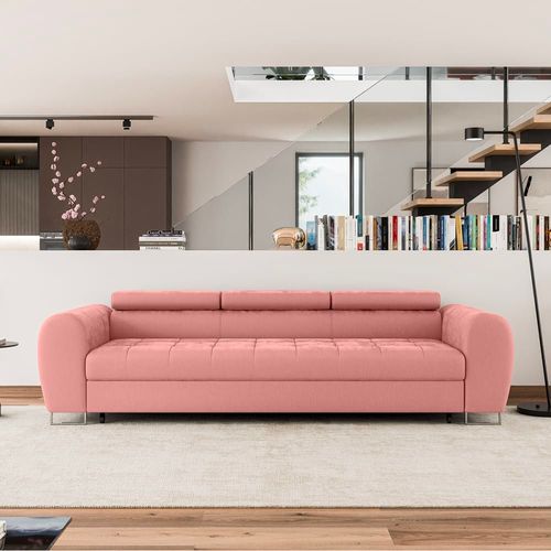 Canapé Convertible 3 Places Tissu Rose Corail