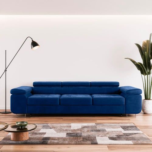Canapé Convertible 3 Places Tissu Bleu