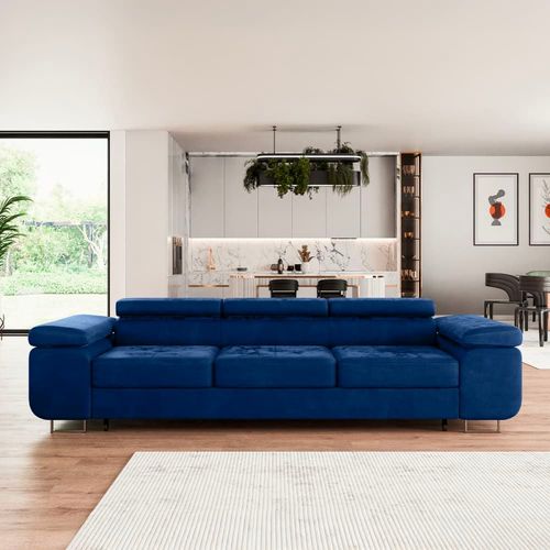 Canapé Convertible 3 Places Tissu Bleu
