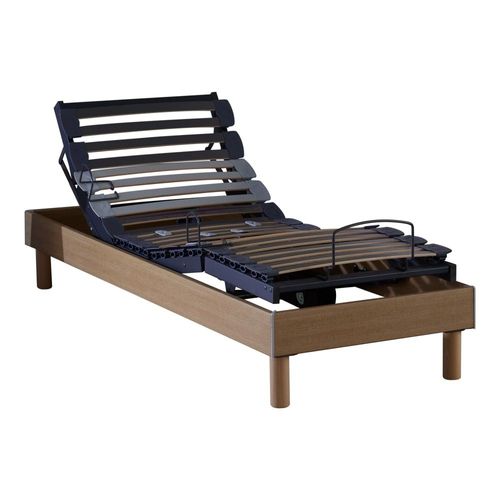Sommier électrique lattes chêne clair et matelas 100% latex 90x190