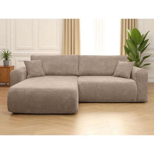 Canapé D'angle Convertible 4 Places En Velours Côtelé - Taupe