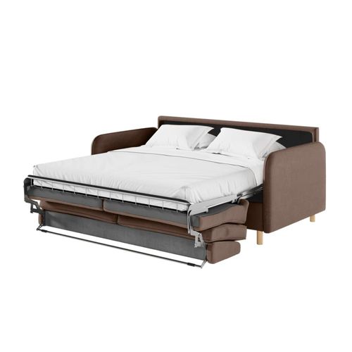 Canapé Convertible Couchage 140x190cm - Matelas 14cm Tissu Marron