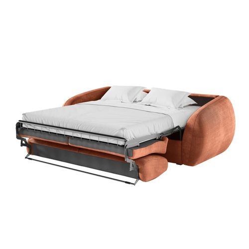 Canapé Convertible Couchage 140x190cm - Matelas 13cm Tissu Terracotta