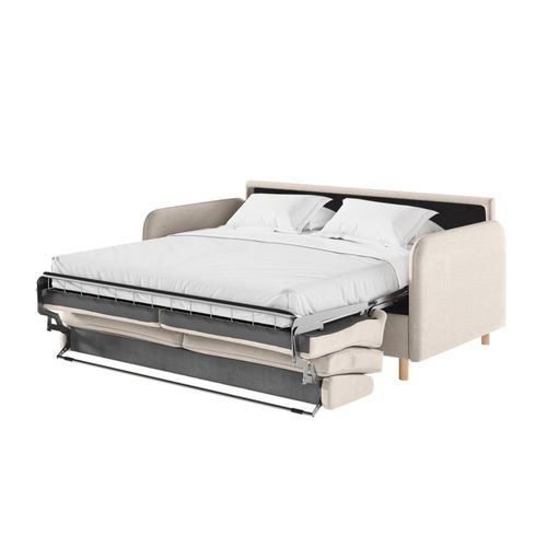 Canapé Convertible Couchage 140x190cm - Matelas 14cm Tissu Beige