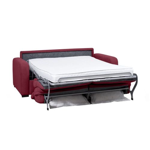 Canapé Convertible Couchage 140x190cm En Tissu Bordeaux