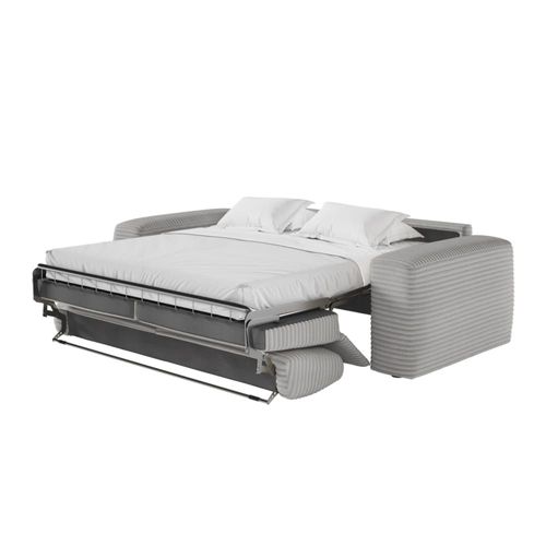 Canapé Convertible Couchage 140x190cm Matelas 17cm Velours Gris Clair