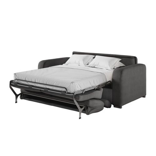 Canapé Convertible Couchage 160x190cm En Velours Côtelé Gris Foncé
