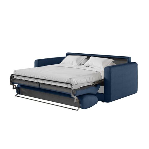 Canapé Convertible Couchage 140x190cm - Matelas 17cm - Velours Bleu