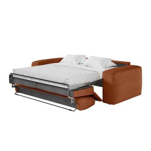 Canapé Convertible Couchage 160x190cm Matelas 13cm Velours Terracotta