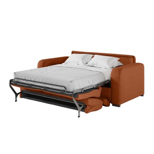Canapé Convertible Couchage 160x190cm En Velours Côtelé Terracotta