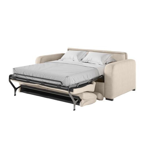 Canapé Convertible Couchage 160x190cm En Velours Côtelé Beige