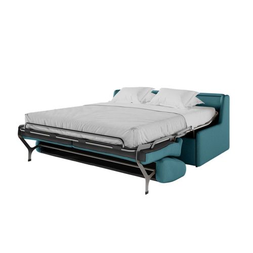 Canapé Convertible Couchage 140x190cm Tissu Bleu Canard Matelas 13cm
