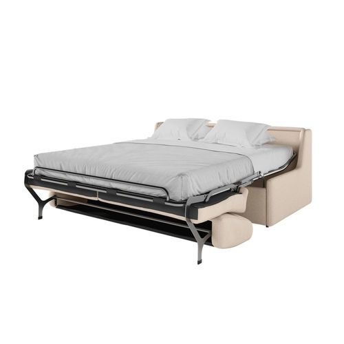 Canapé Convertible Couchage 140x190cm Tissu Beige Matelas 13cm