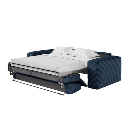 Canapé Convertible Couchage 140x190cm Matelas 13cm Velours Bleu Foncé
