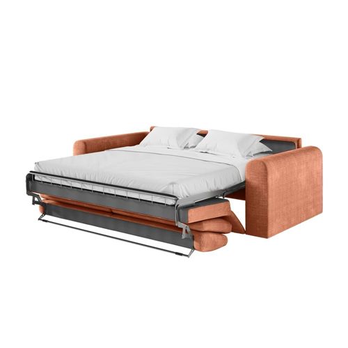 Canapé Convertible Couchage 140x190cm Matelas 13cm Tissu Terracotta
