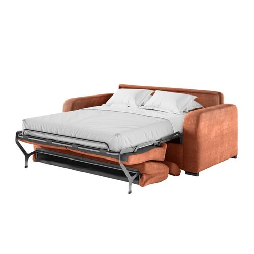 Canapé Convertible Couchage 160x190cm En Tissu Chenille Terracotta