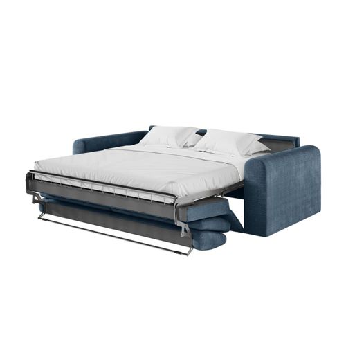 Canapé Convertible Couchage 160x190cm Matelas 17cm Tissu Bleu Foncé