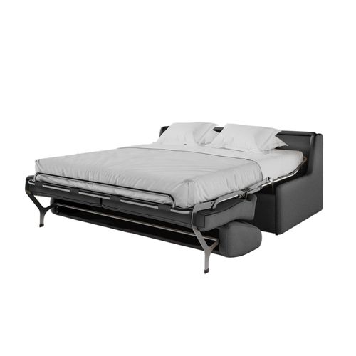 Canapé Convertible Couchage 140x190cm Tissu Gris Foncé Matelas 13cm