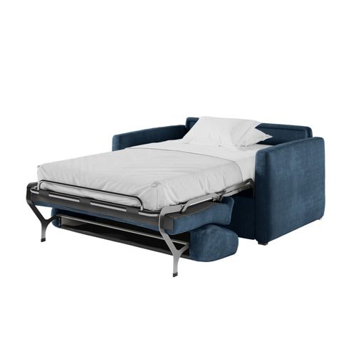Fauteuil Convertible Couchage 100x190cm Tissu Bleu Foncé Matelas 13cm